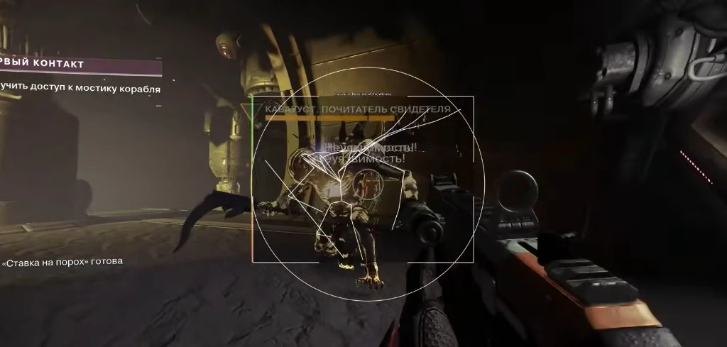 Destiny 2 Cheats aimbot — FOV circle and skeleton ESP on a Tormentor boss